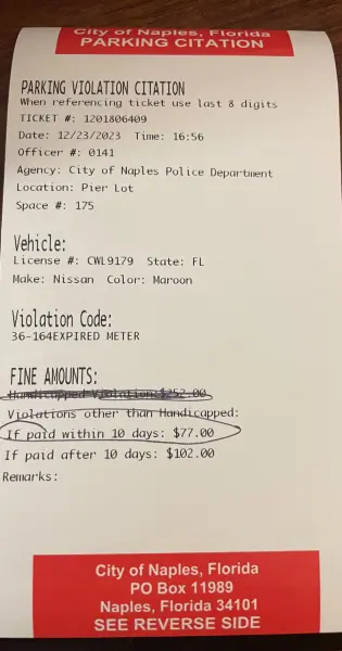 traffic ticket parking citation front