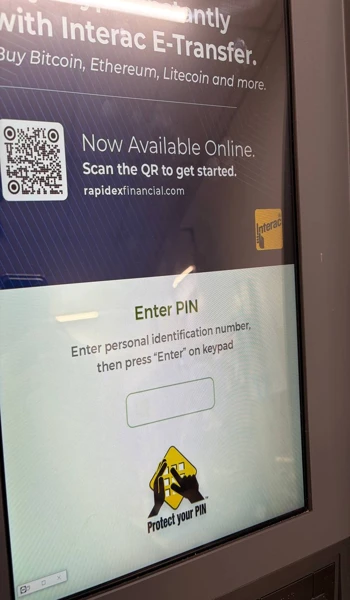 캐나다 ATM에서 PIN 입력 화면